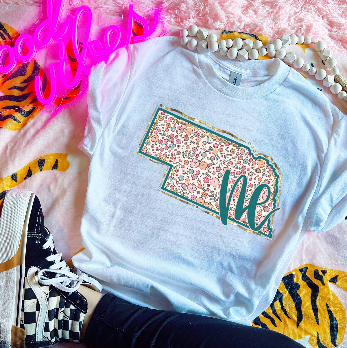 NE Nebraska Floral State Gold Outline 110074 DTF transfer