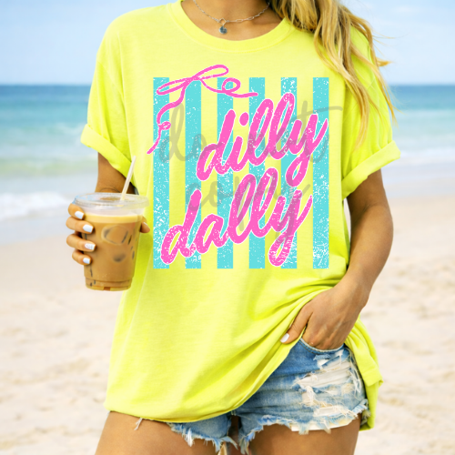 Dilly dally teal strips pink bow (Parker) DTF Transfer