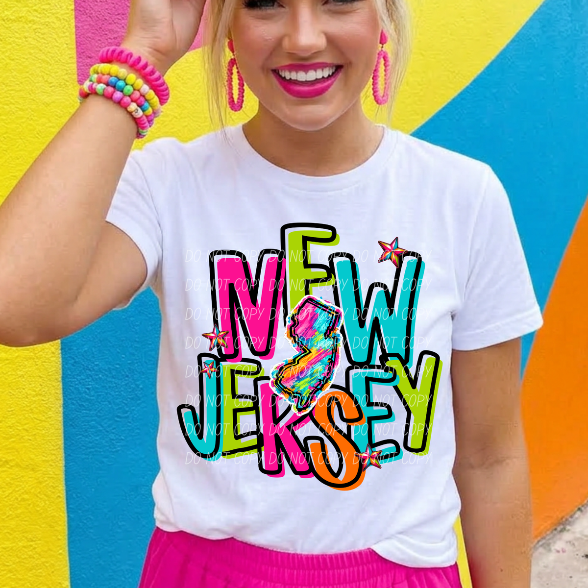 new jersey neon rainbow stacked font (city) DTF Transfer