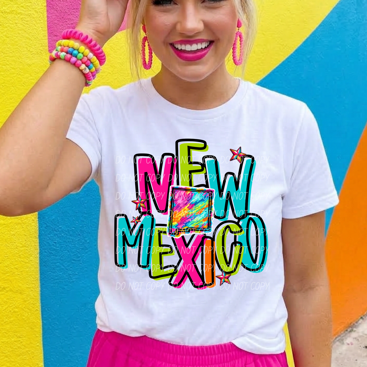 new mexico neon rainbow stacked font (city) DTF transfer