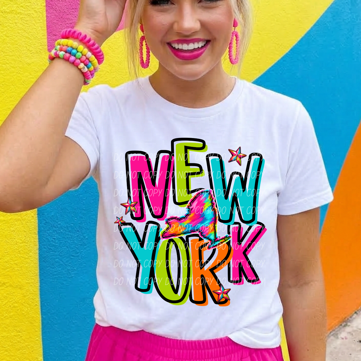 new york neon rainbow stacked font (city) DTF Transfer