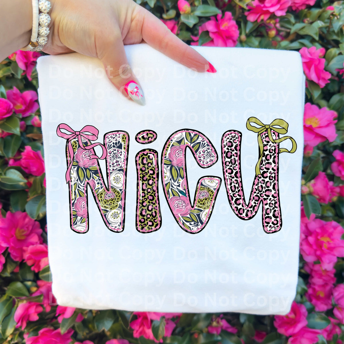 NICU PINK and GREEN bows (Irene) DTF Transfer