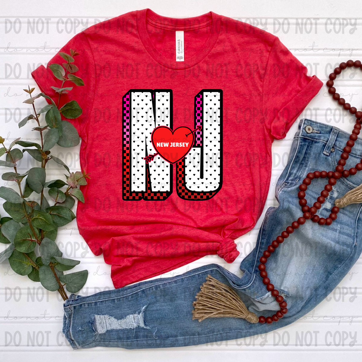NJ New Jersey red (Revel) DTF transfer