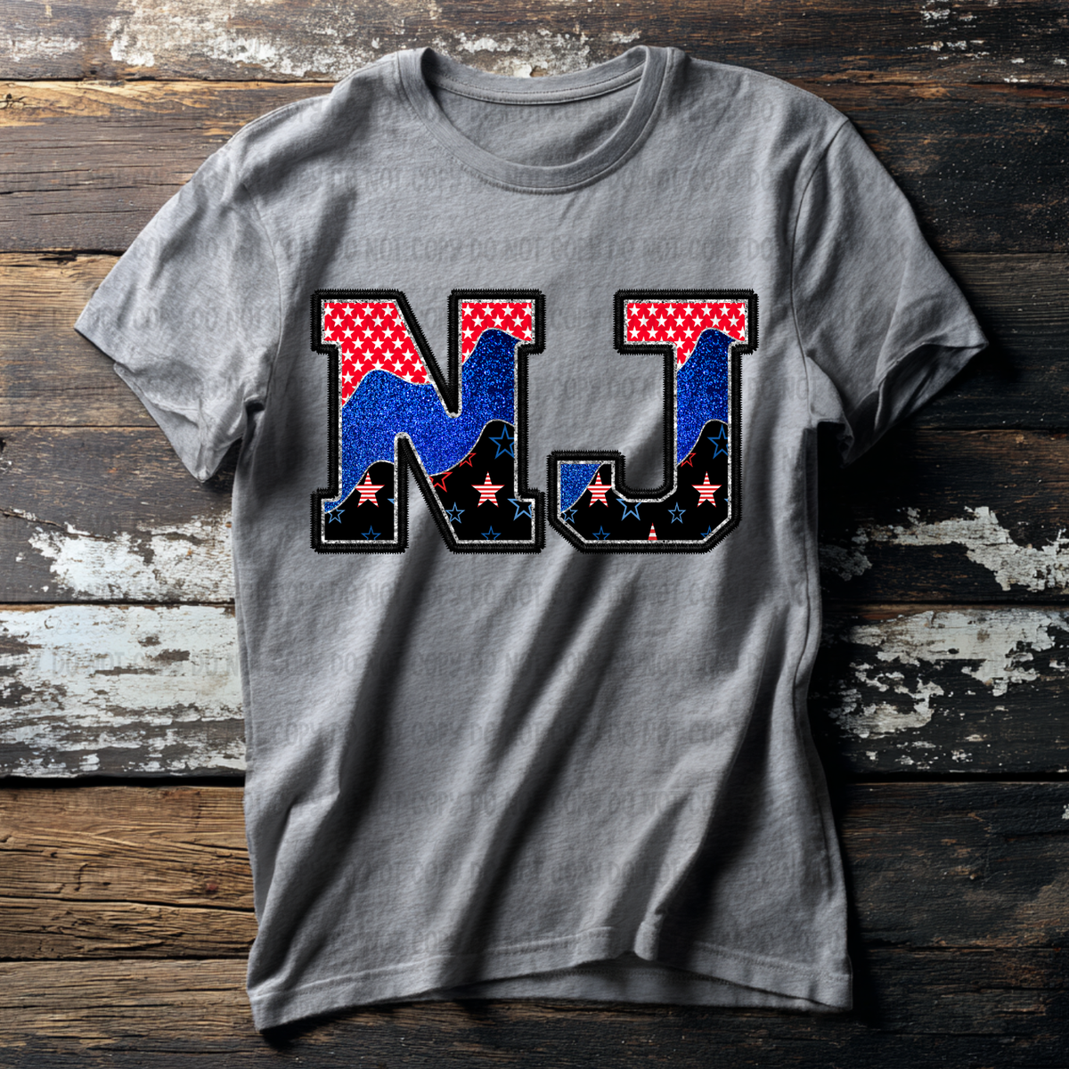 NJ (red blue and black filled) (Revel) DTF Transfer