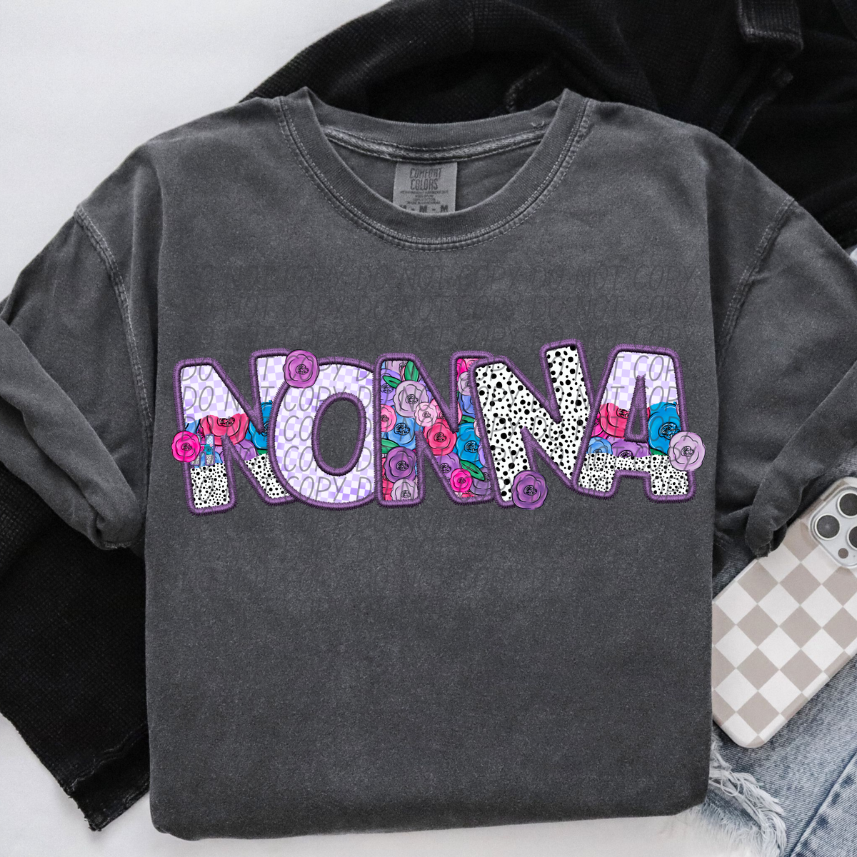 Nonna Floral Purple Checkered (CITY) DTF transfer