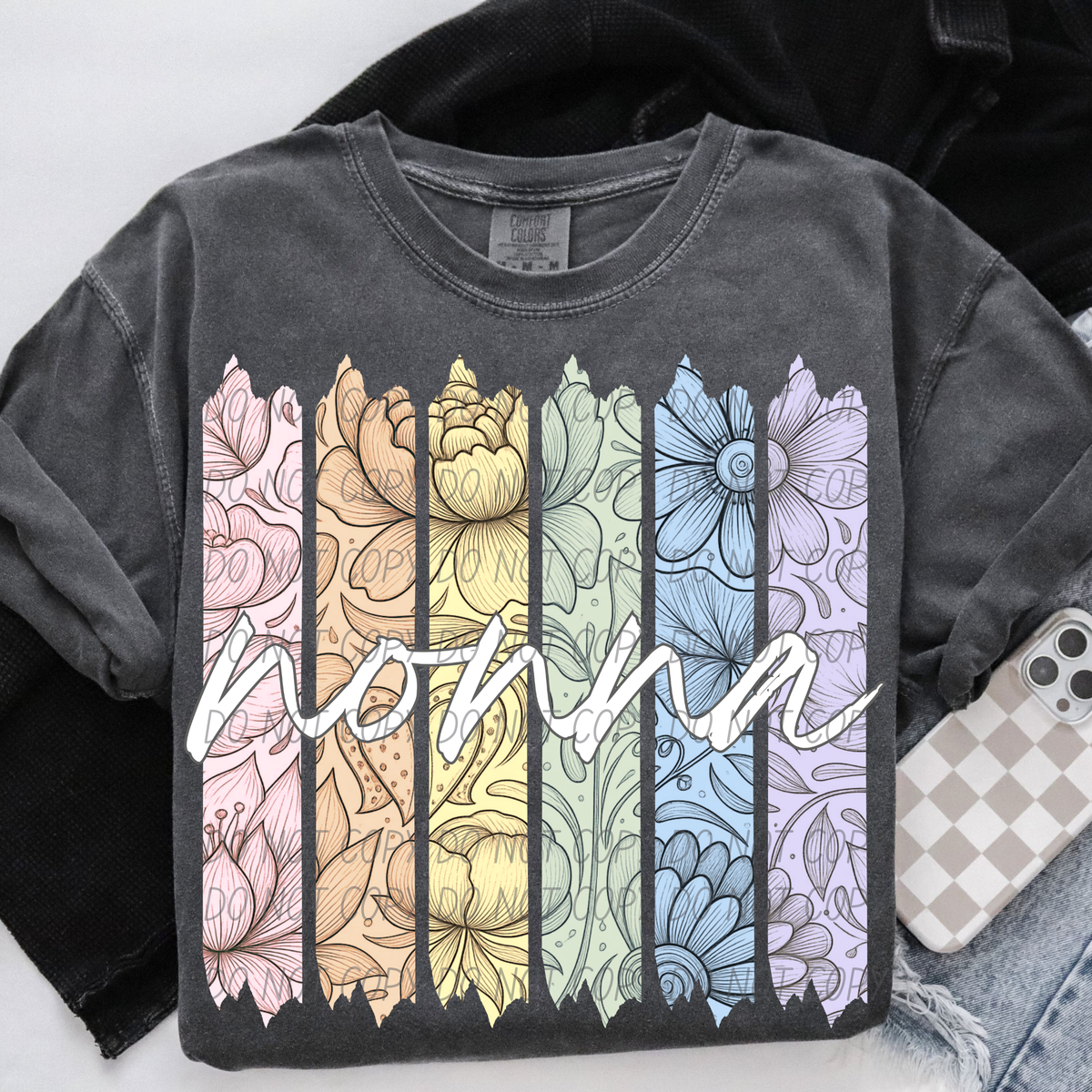 nonna rainbow floral paint stripes (city) DTF Transfer