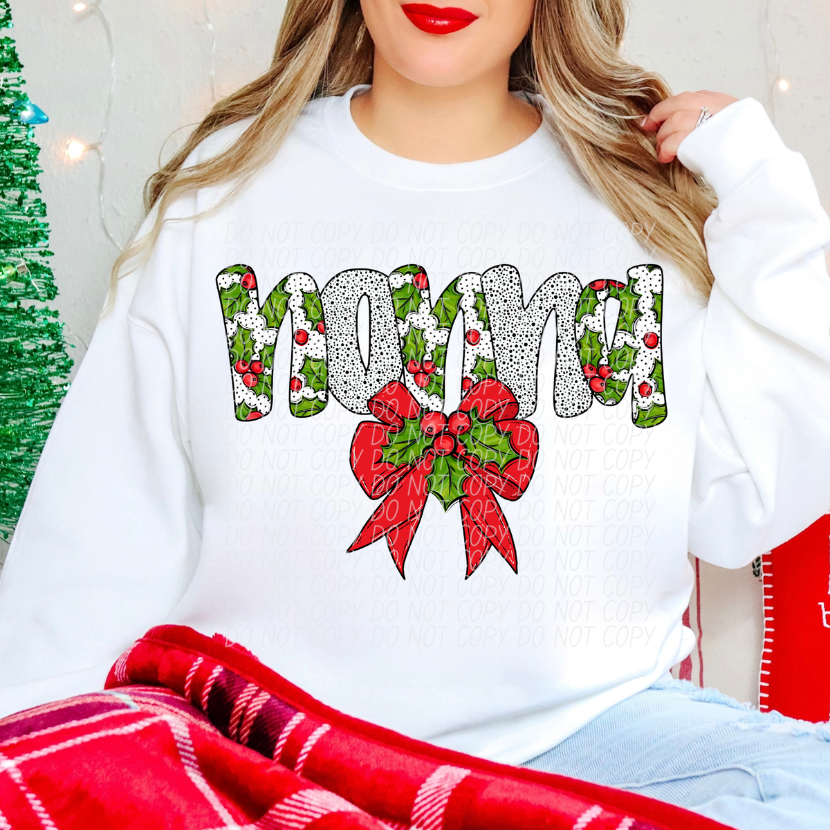 Nonna Holly Leaves with Bow (City) DTF transfer