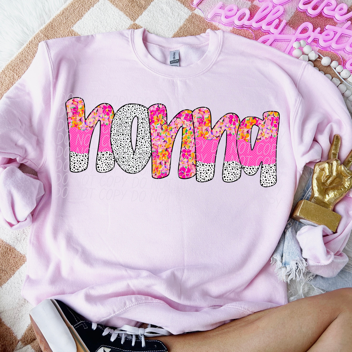 Nonna pink floral polka dot (City) DTF transfer