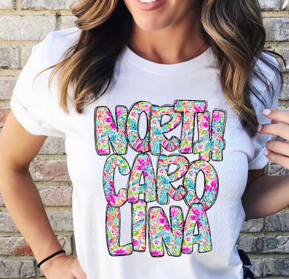 North Carolina floral STACKED CITY DTF transfer