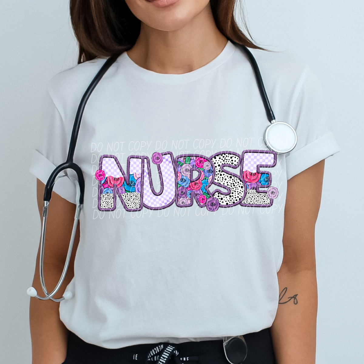 Nurse Floral Purple Checkered (CITY) DTF transfer