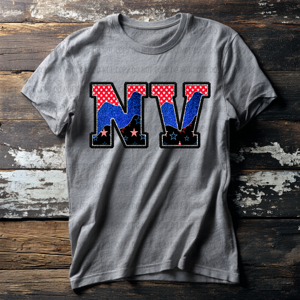 NV (red blue and black filled) (Revel) DTF Transfer