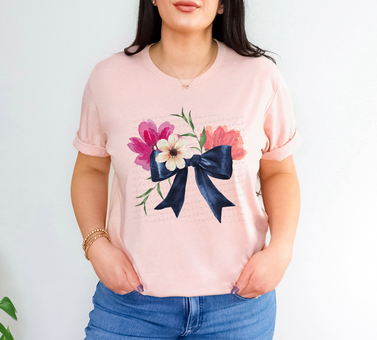 Navy Bow Floral 111784 DTF transfer