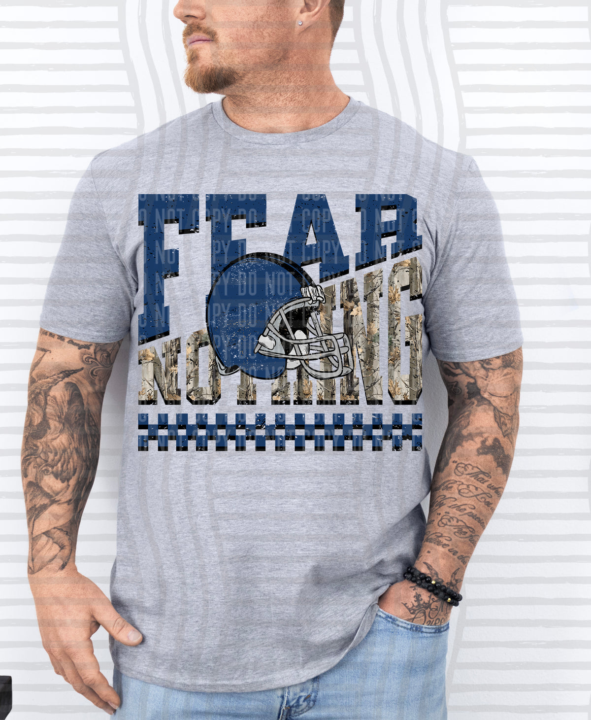 Navy blue and camo fear nothing (Caplinger) DTF Transfer