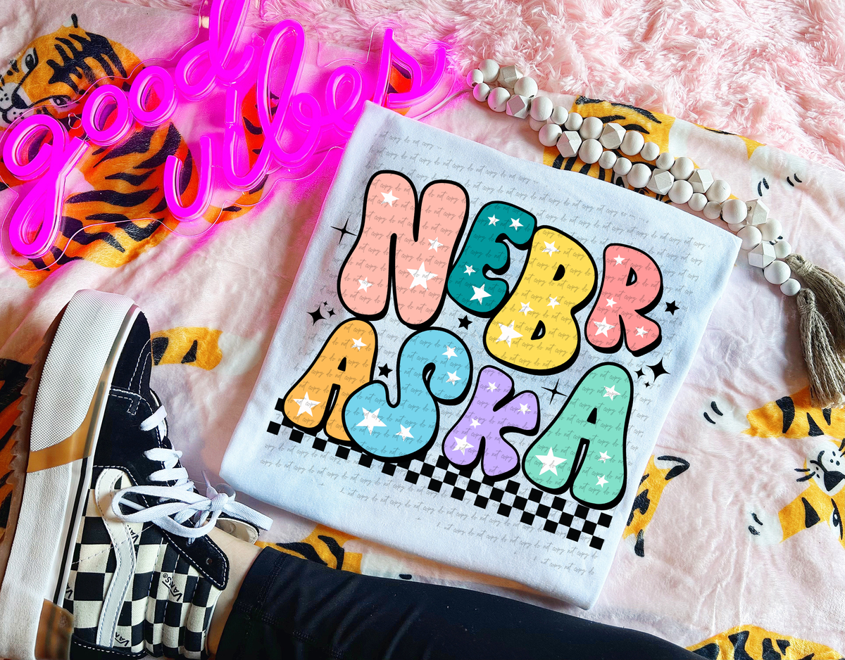 Nebraska Colorful Groovy Font 89173 DTF Transfer
