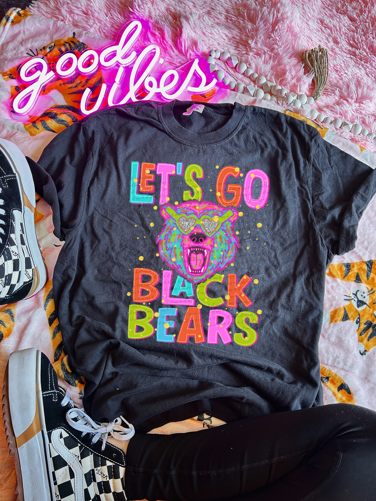 Neon Let's Go Black Bears 54323 DTF transfer
