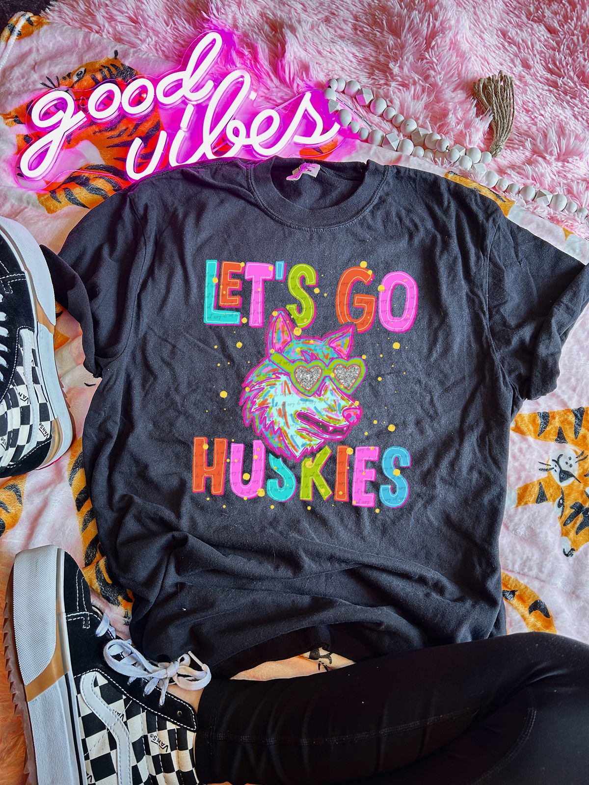 Neon Let's Go Huskies 54340 DTF transfer