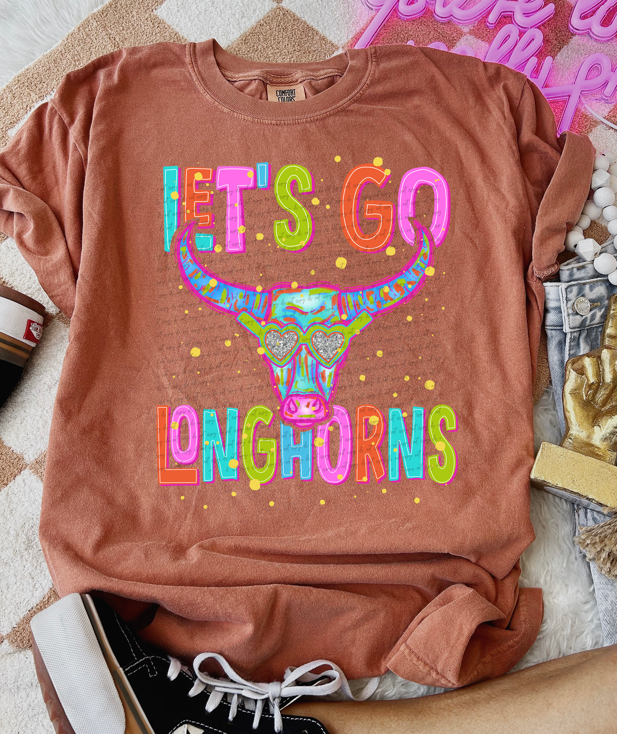 Neon Let's Go Longhorns 54344 DTF transfer