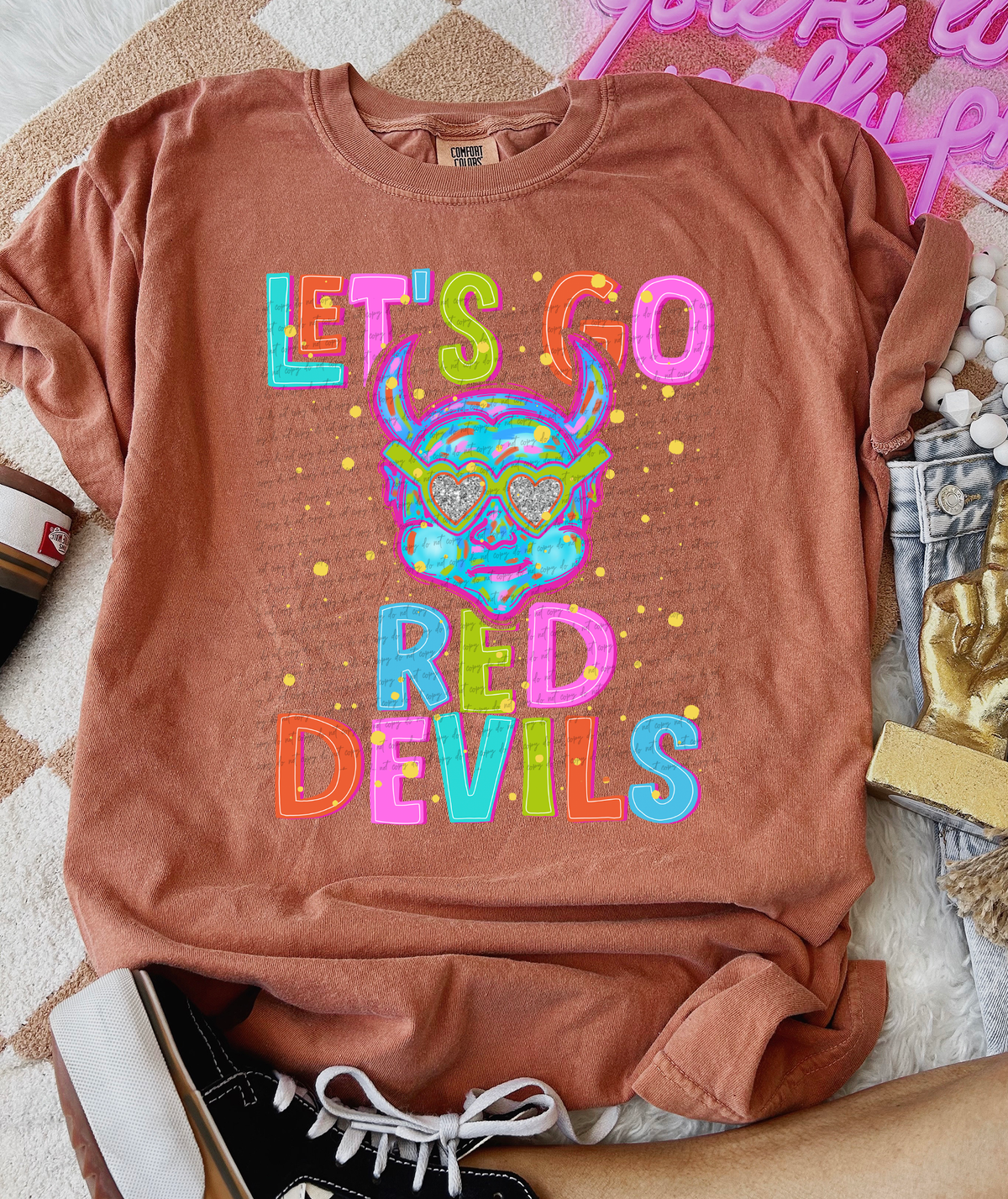 Neon Let's Go Red Devils 54354 DTF transfer