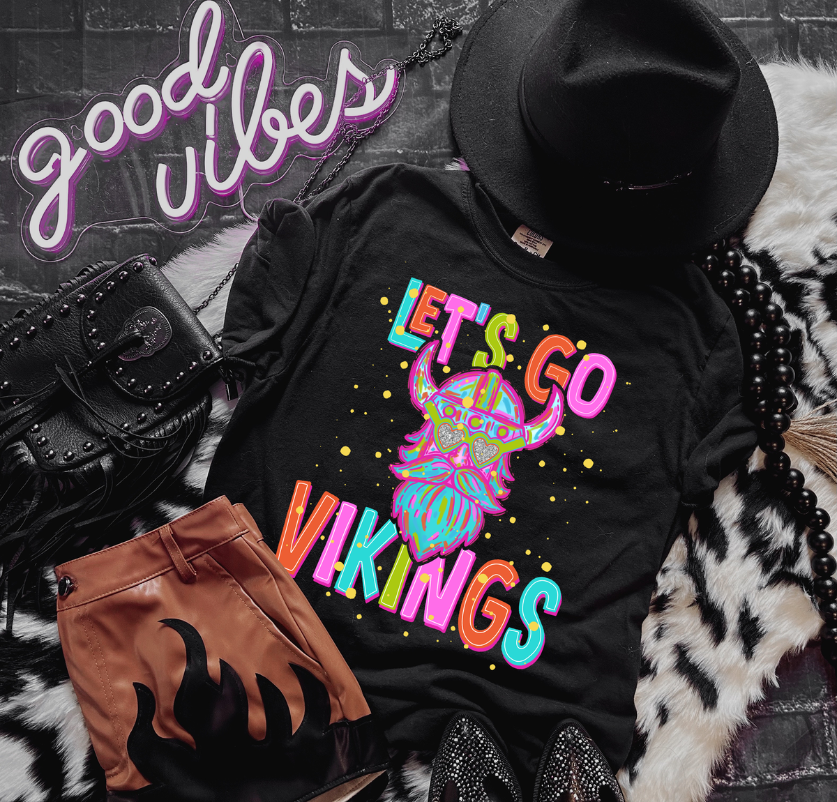 Neon Let's Go Vikings 54363 DTF transfer