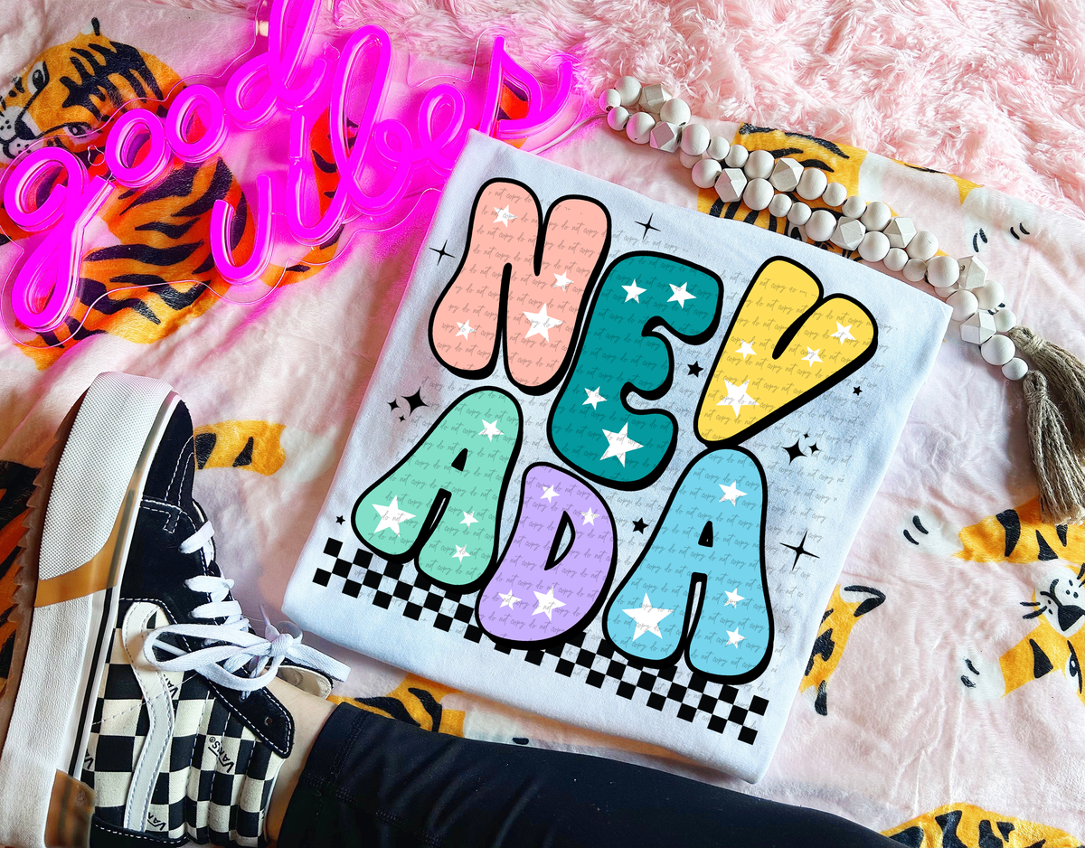 Nevada Colorful Groovy Font 89174 DTF Transfer