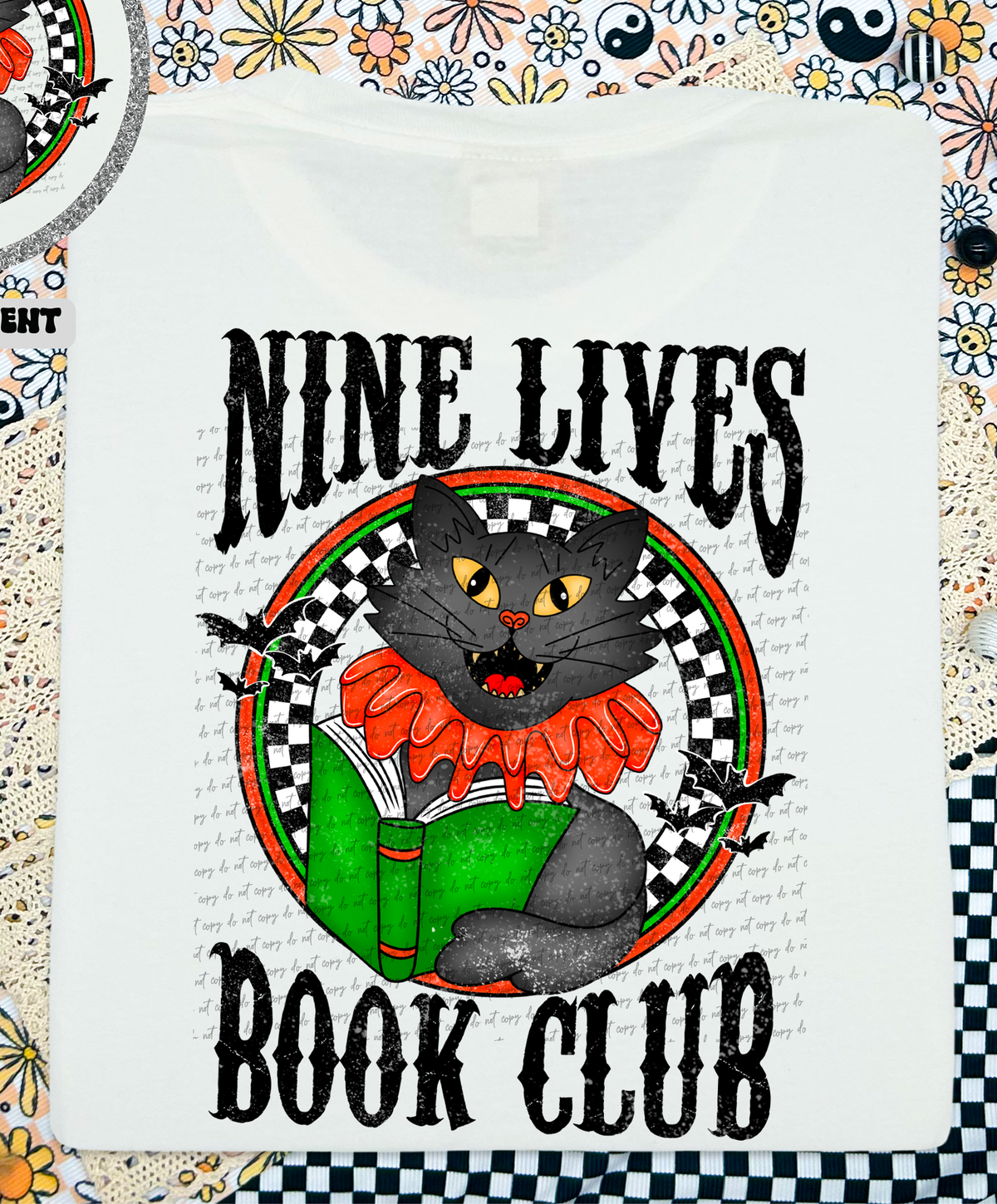 Nine Lives Book Club Orange Black Cat (Back Print) 46316 DTF transfer