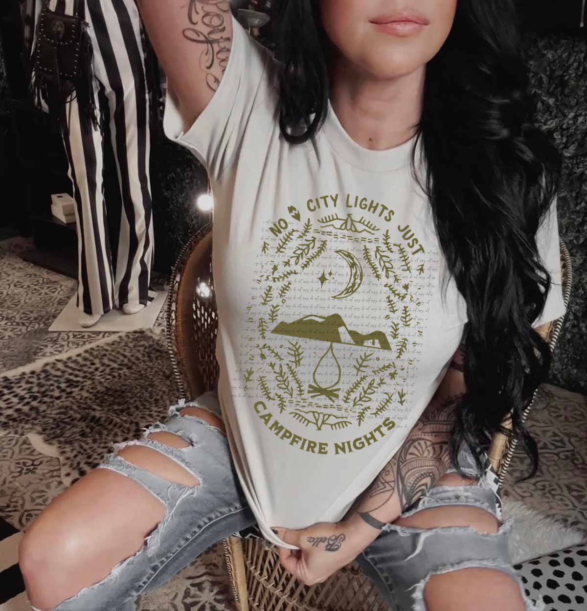 No City Lights Just Campfire Nights Army Green 81234 DTF Transfer