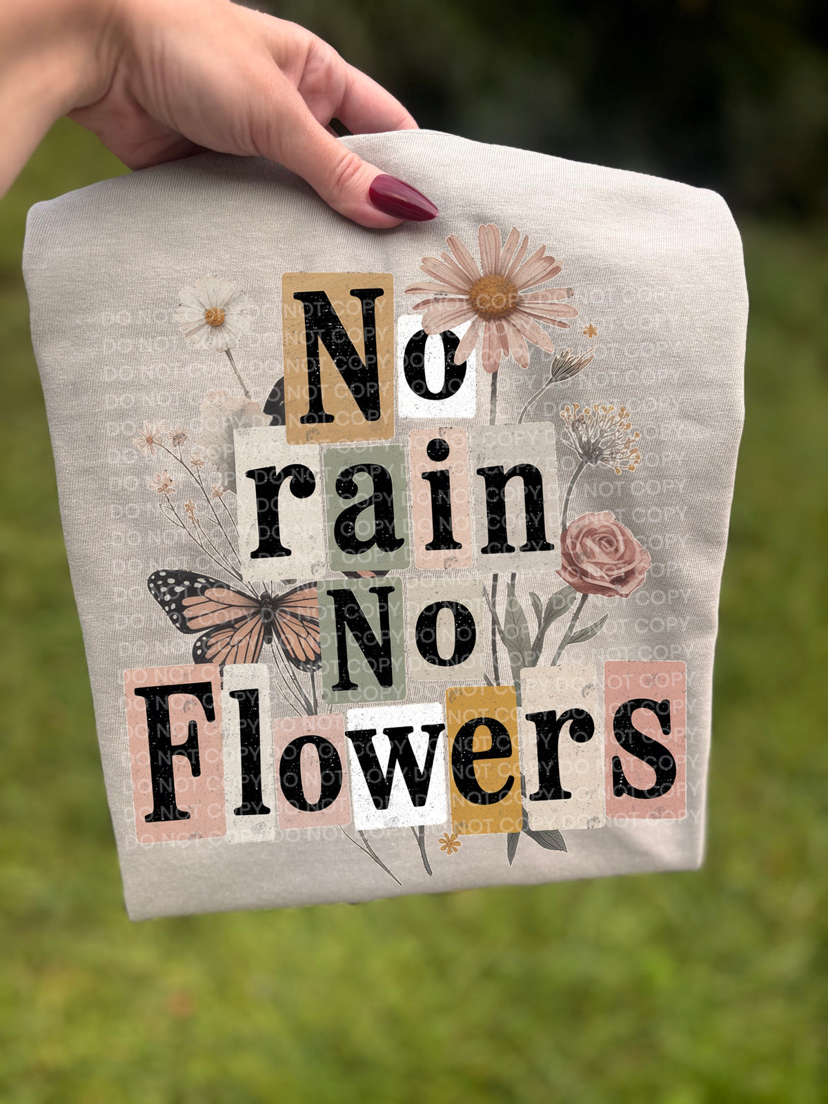 No rain no flowers magazine font (SCG) DTF Transfer