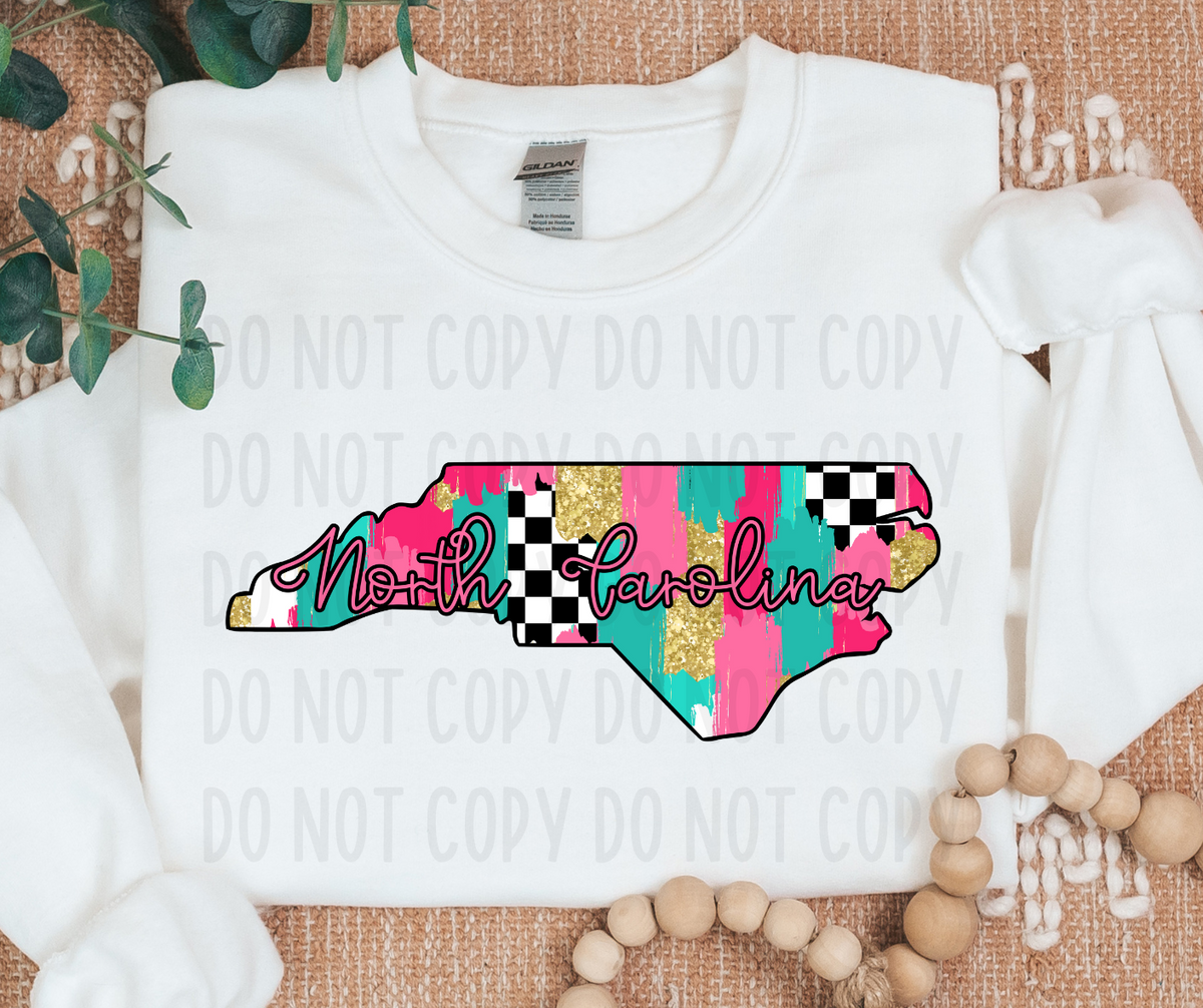 North Carolina Brushstroke Checkered State (canvista) DTF transfer