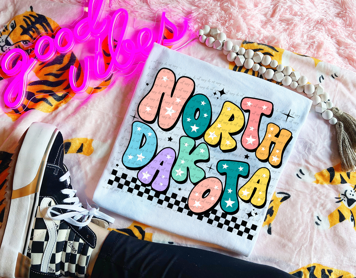 North Dakota Colorful Groovy Font 89181 DTF Transfer