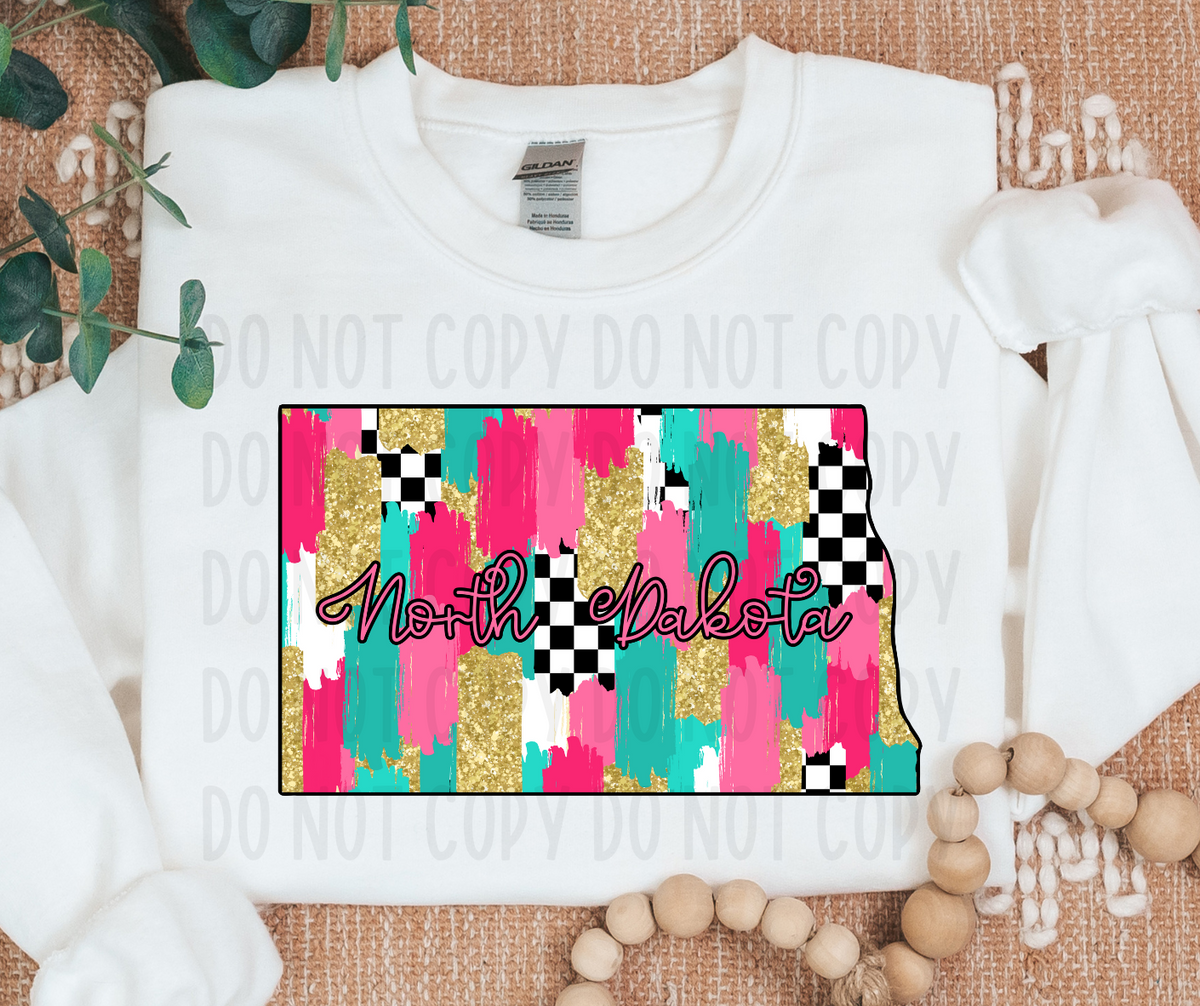 North Dakota Brushstroke Checkered State (canvista) DTF transfer