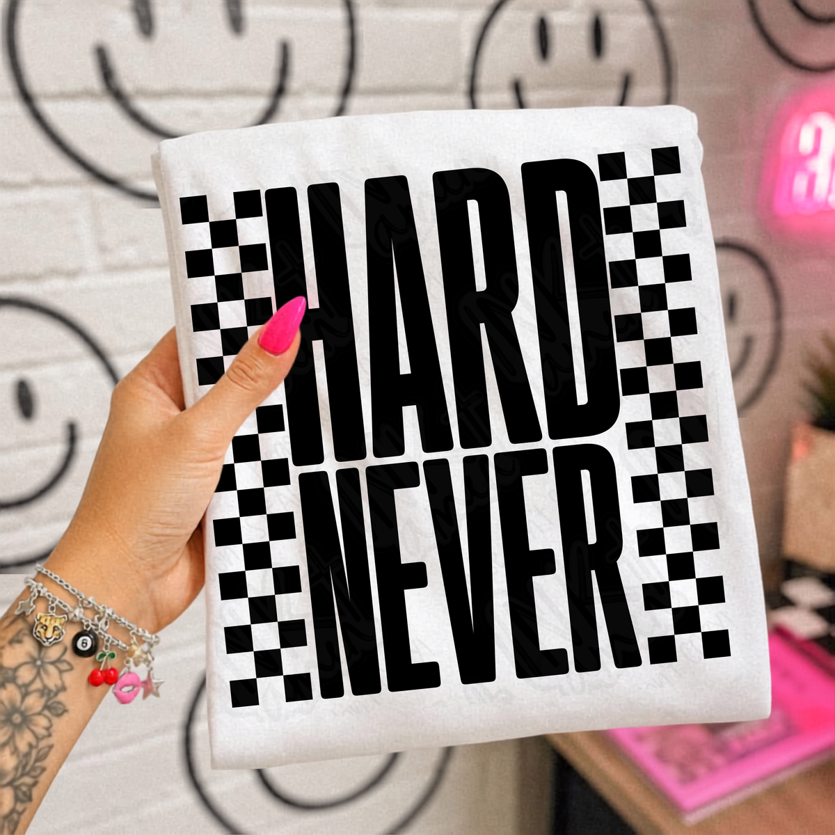 Hard never BLACK checkered (Ink) DTF transfer
