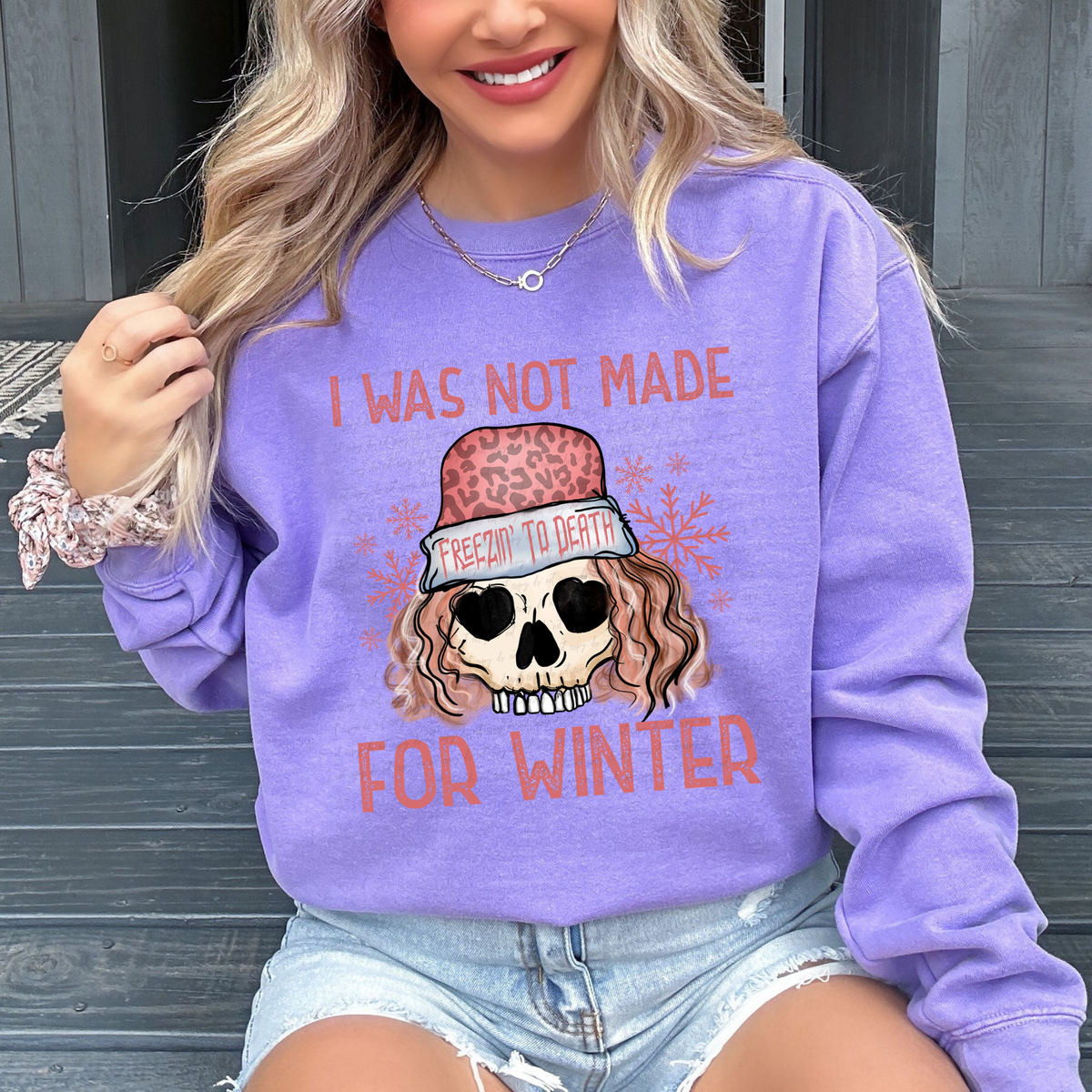 I Was Not Made For Winter Skull Freezin To Death Beanie 117074 DTF Transfer