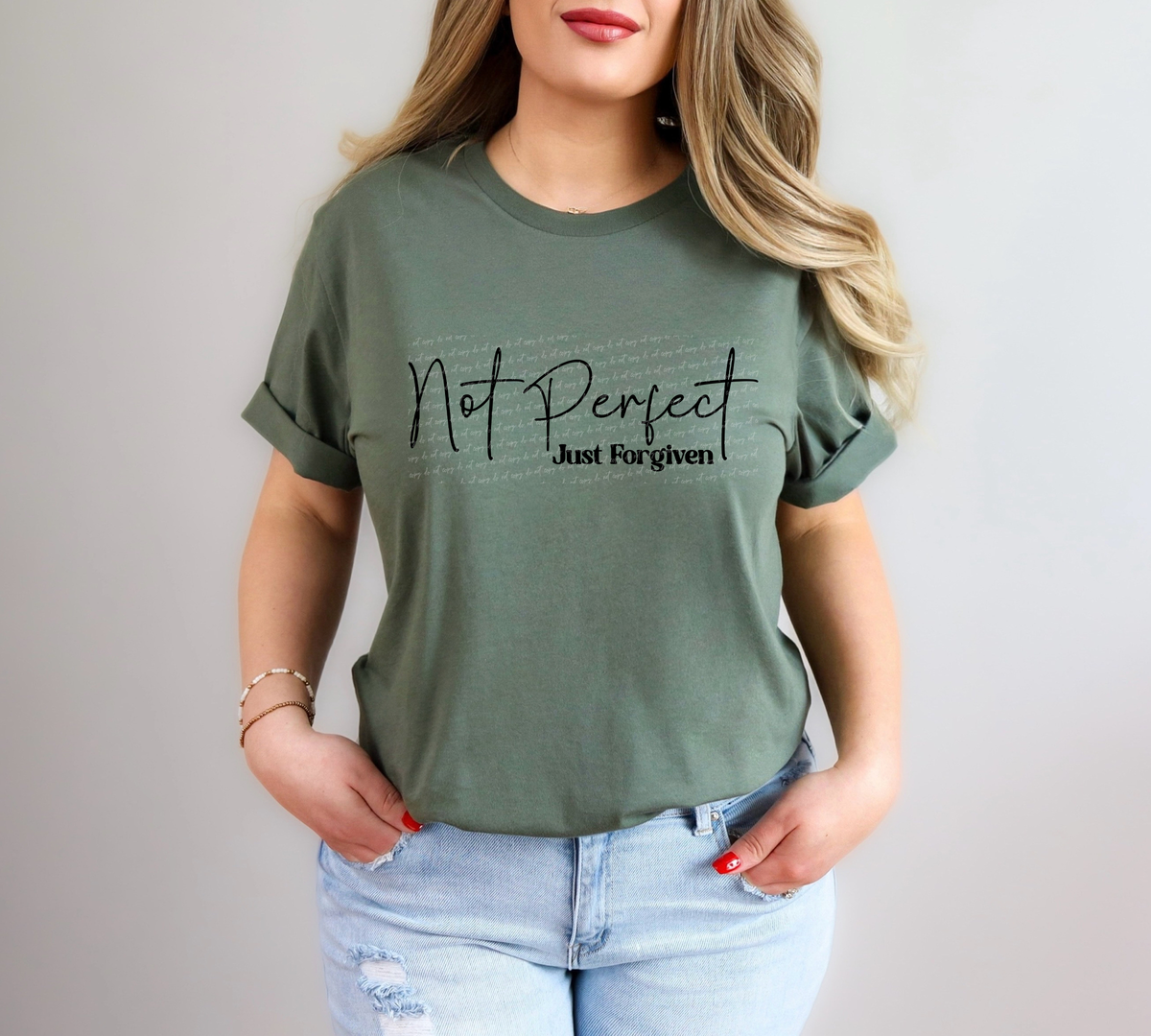 Not Perfect Just Forgiven Cursive And Serif Font Black 89433 DTF Transfer