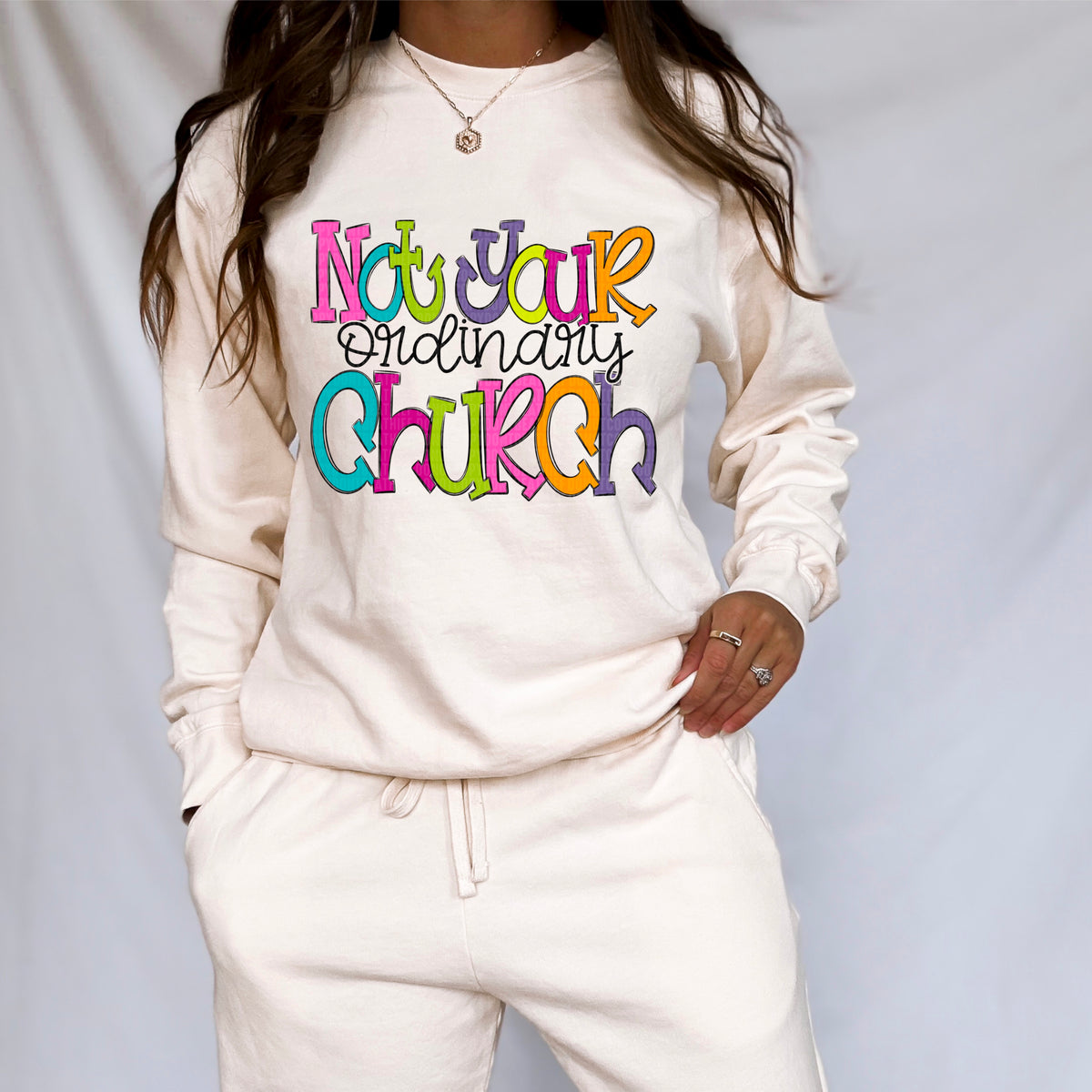 Not your ordinary church COLORFUL Black font (SDD) DTF transfer