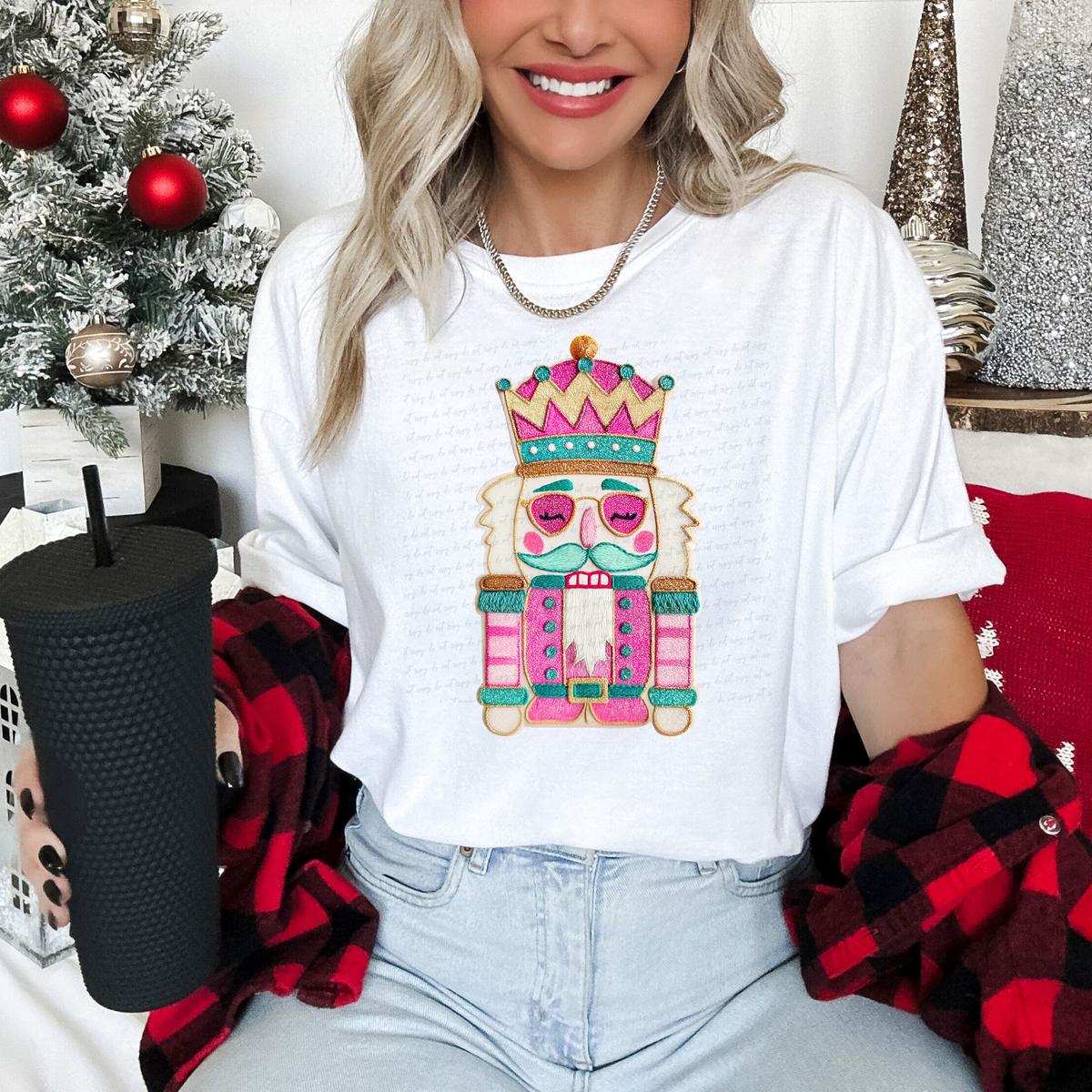 Pink Nutcracker Patchwork Faux Glitter 117354 DTF TRANSFER