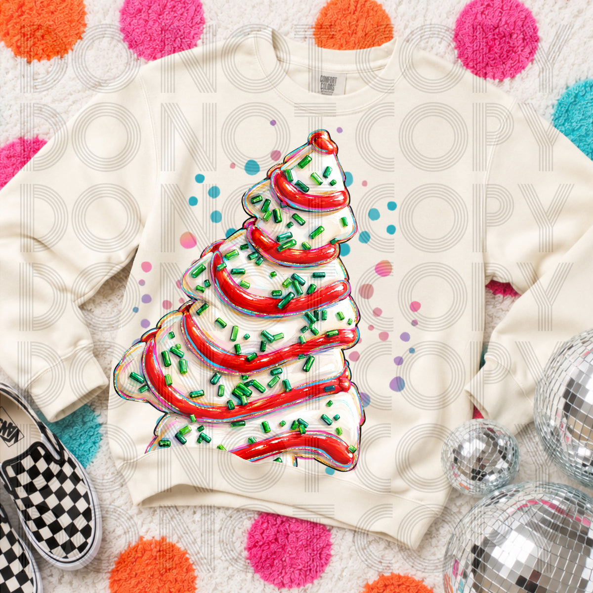 Tree cake with red icing and green sprinkles (Renewed) DTF Transfer