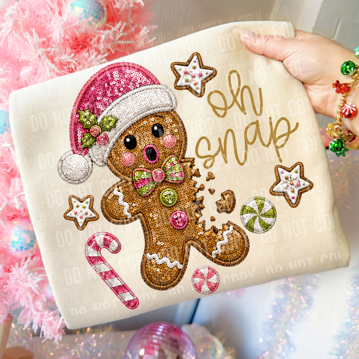Oh snap gingerbread pink hat DTF Transfer