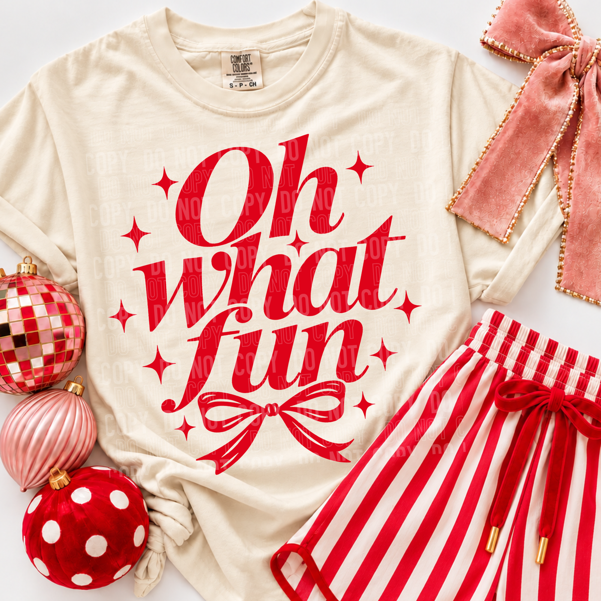 Oh what fun red bow and stars (SBB) DTF Transfer