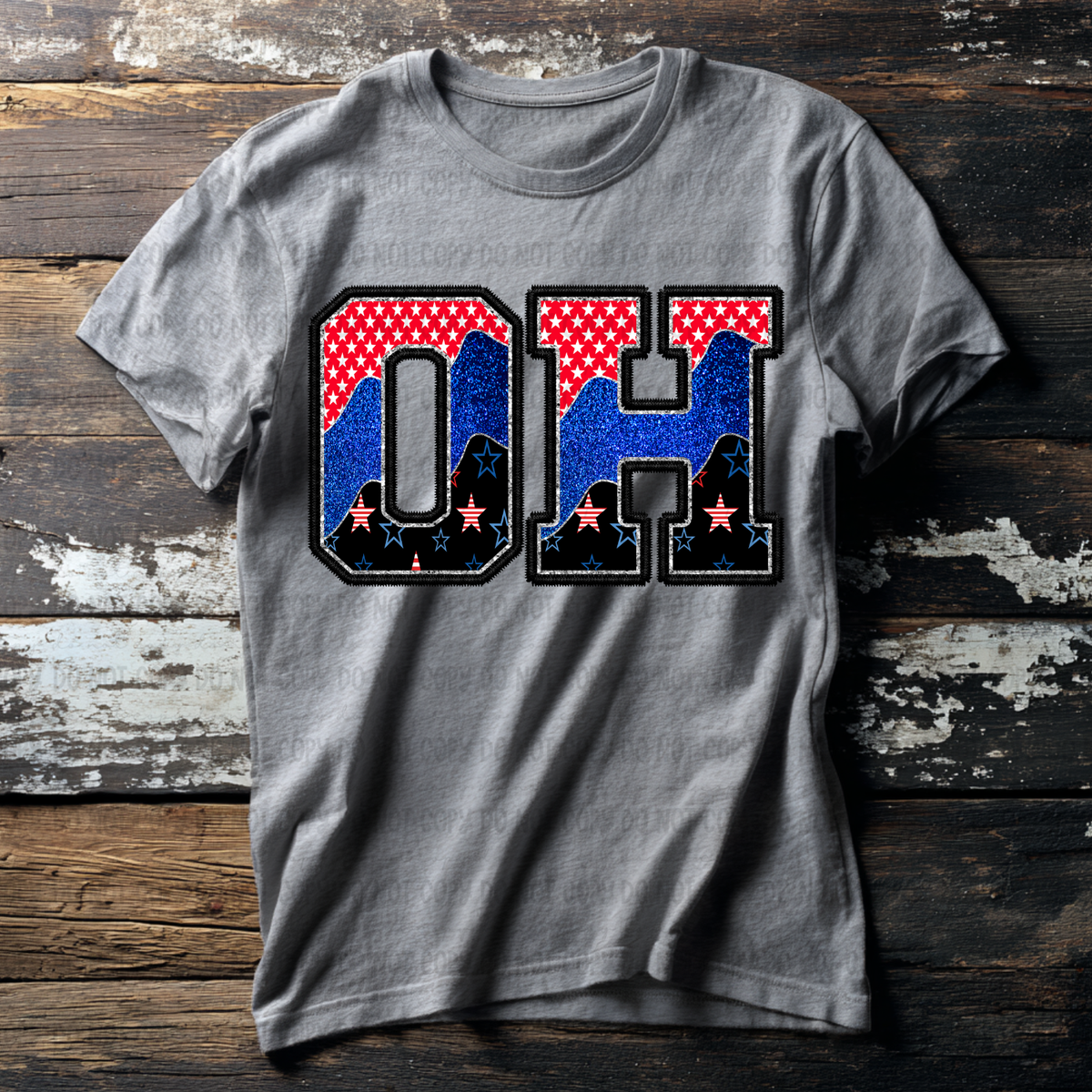 OH (red blue and black filled) (Revel) DTF Transfer