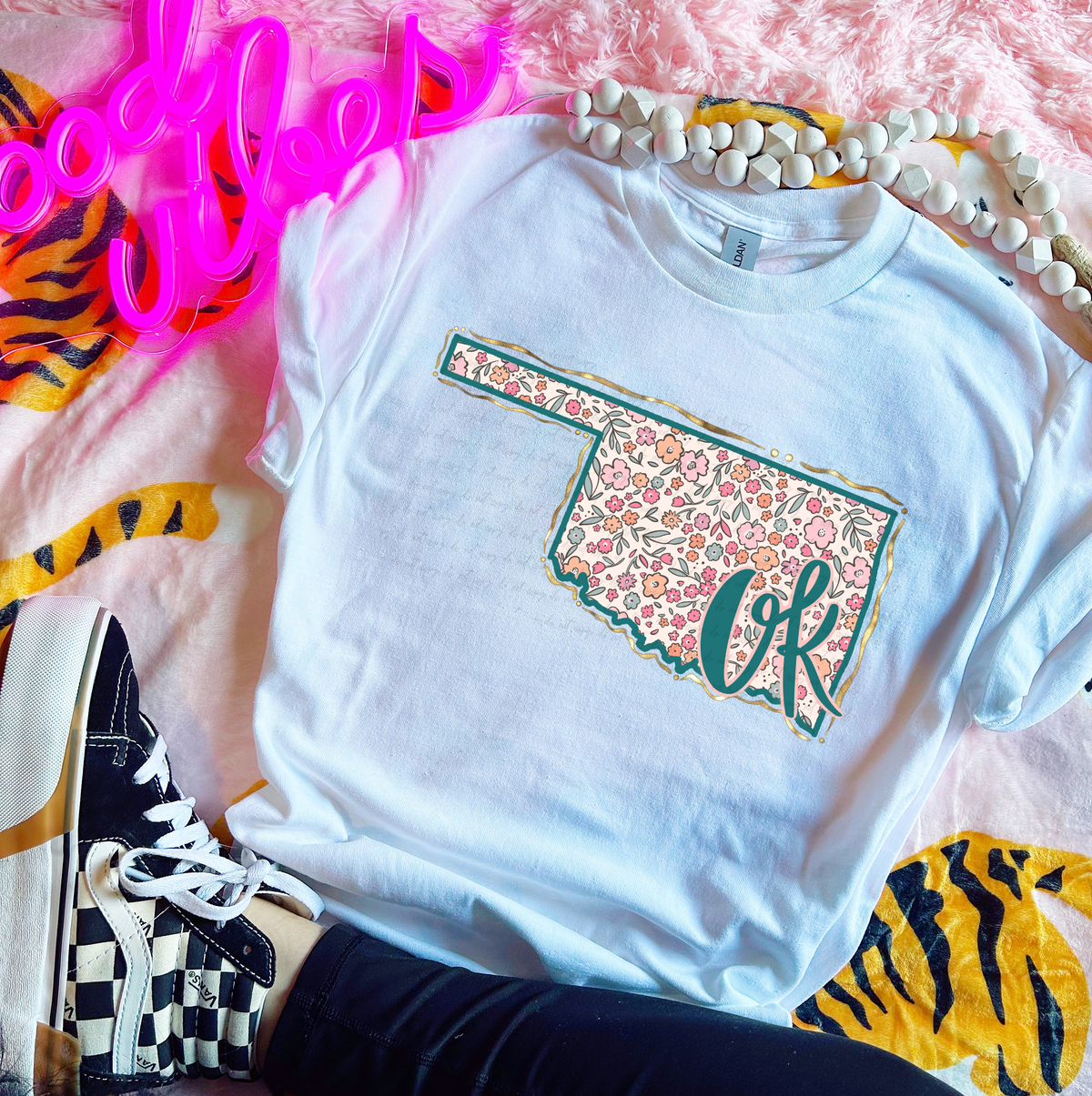 OK Oklahoma Floral State Gold Outline 110081 DTF transfer