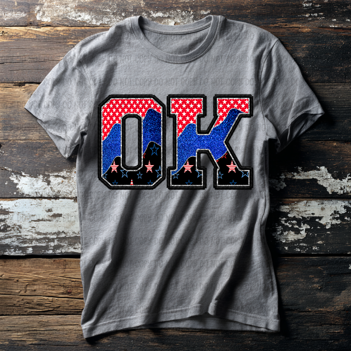 OK (red blue and black filled) (Revel) DTF Transfer