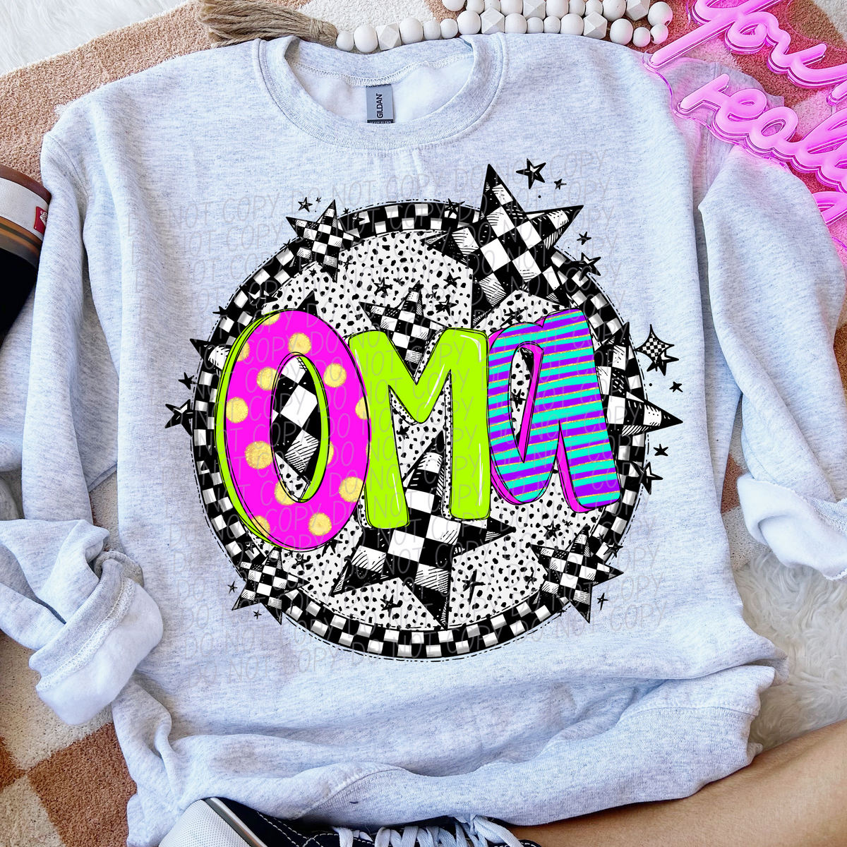 Oma neon checkered CITY DTF transfers