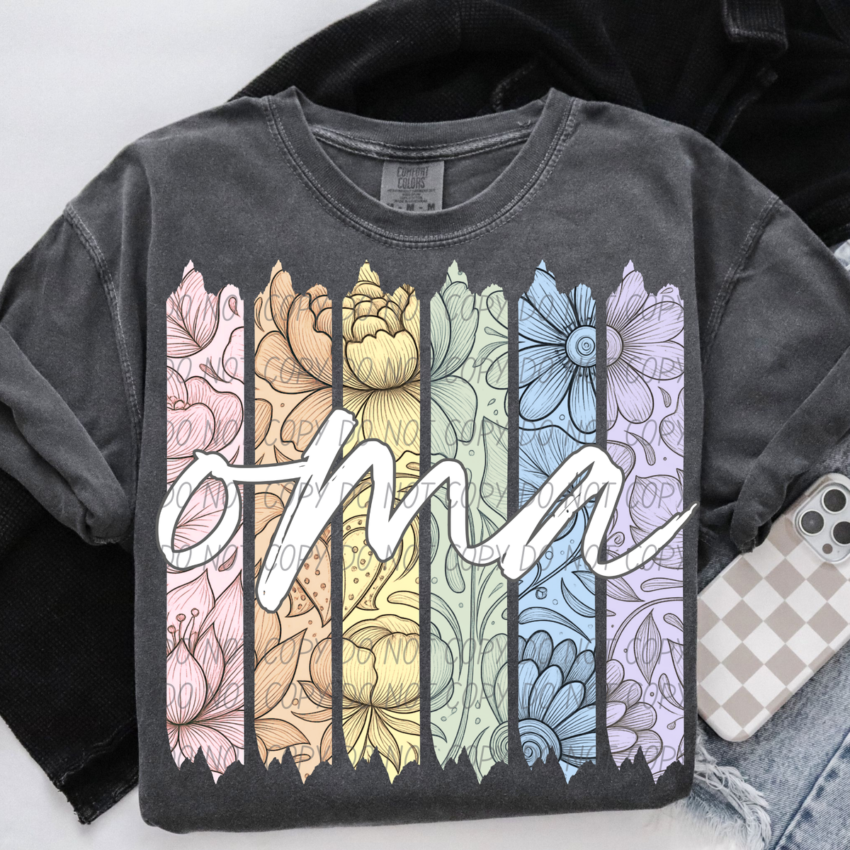 oma rainbow floral paint stripes (city) DTF Transfer