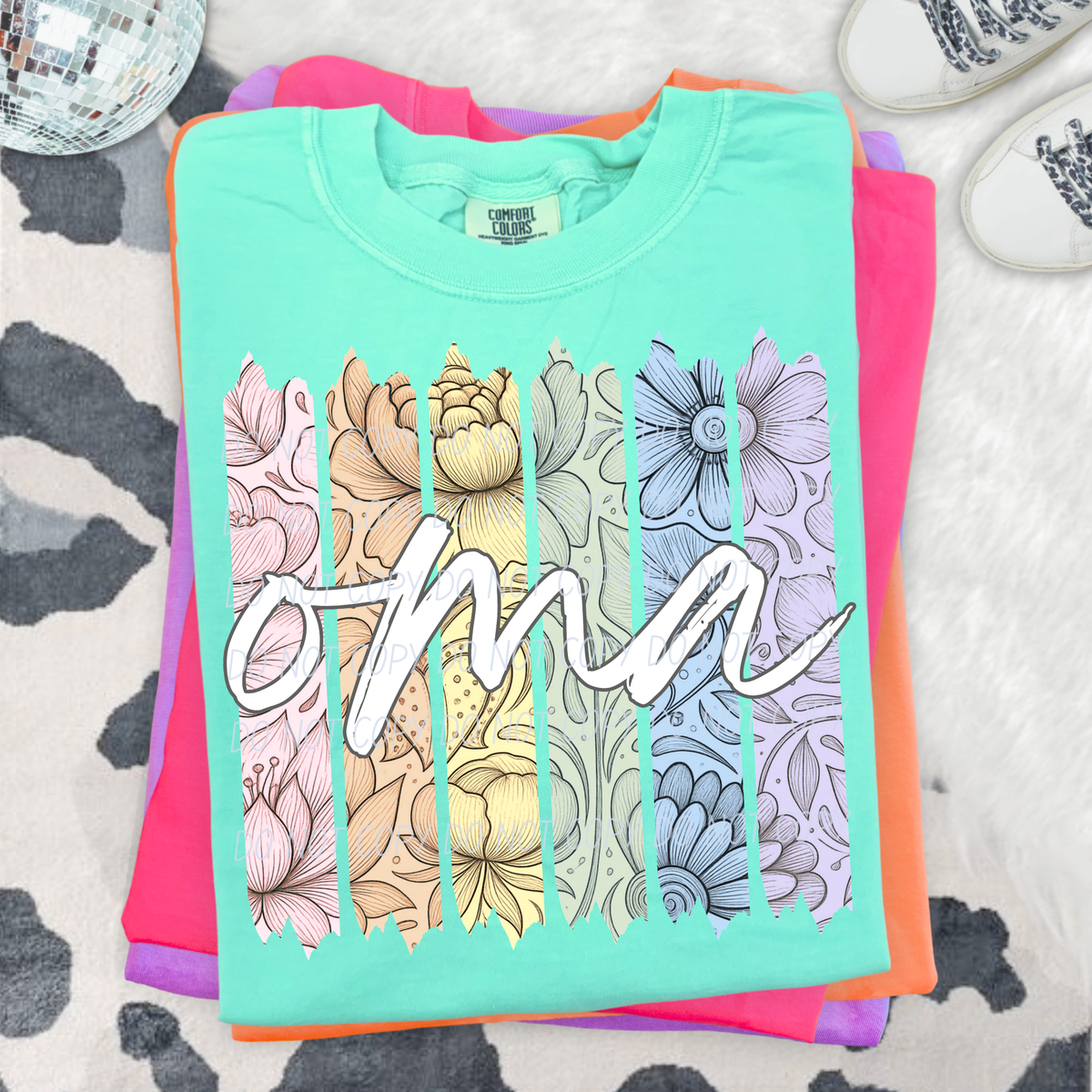 oma rainbow floral paint stripes (city) DTF Transfer