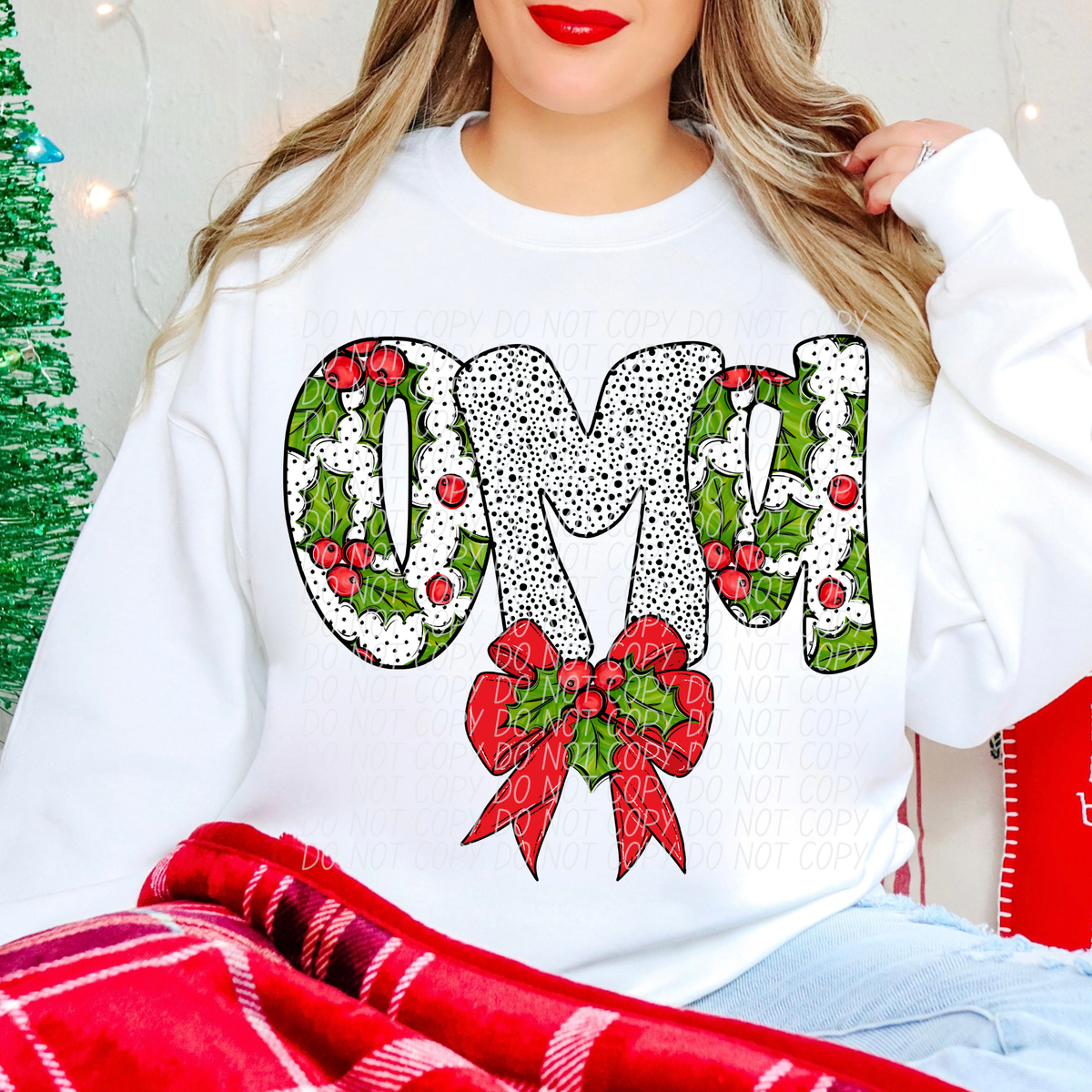 Oma Holly Leaves with Bow (City) DTF transfer