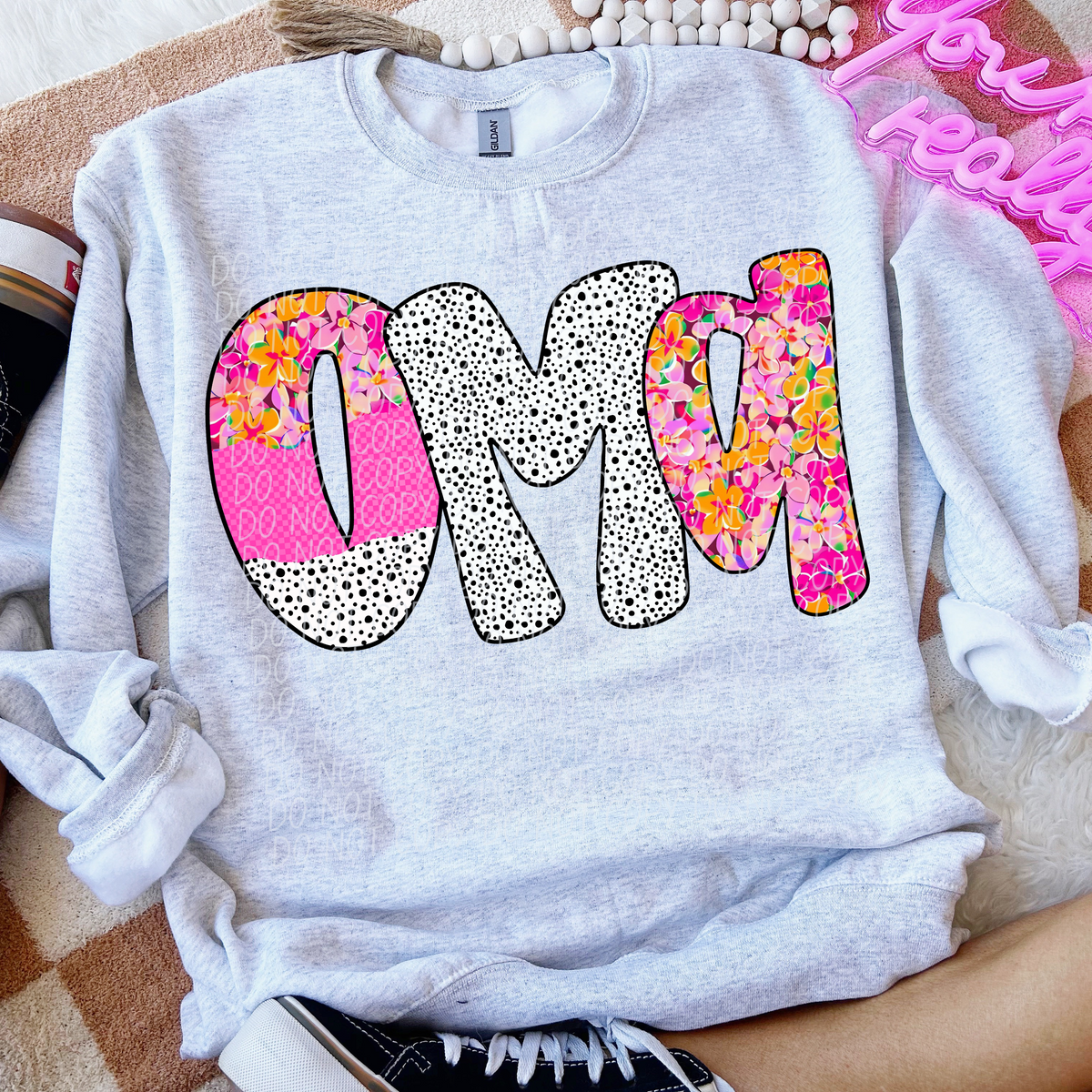 Oma pink floral polka dot (City) DTF transfer