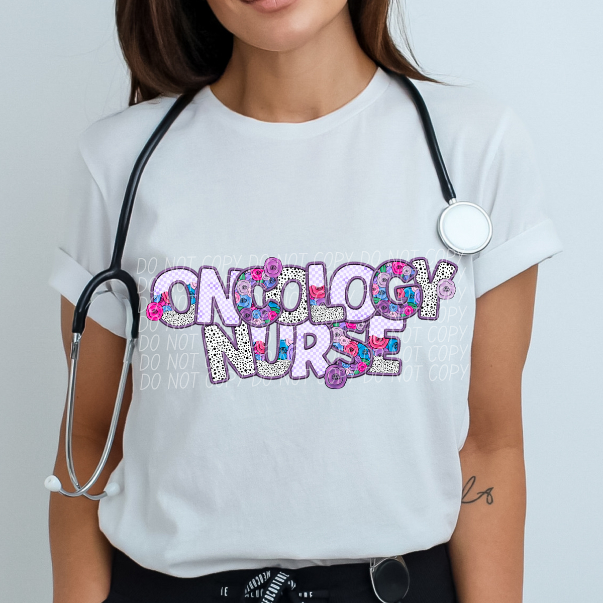 Oncology Nurse Floral Purple Checkered (CITY) DTF transfer