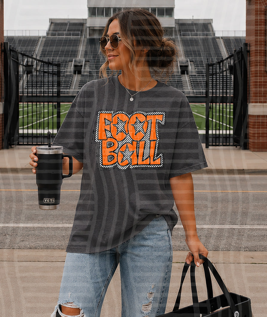 Orange Preppy Checker Football with Star (Caplinger) DTF Transfers
