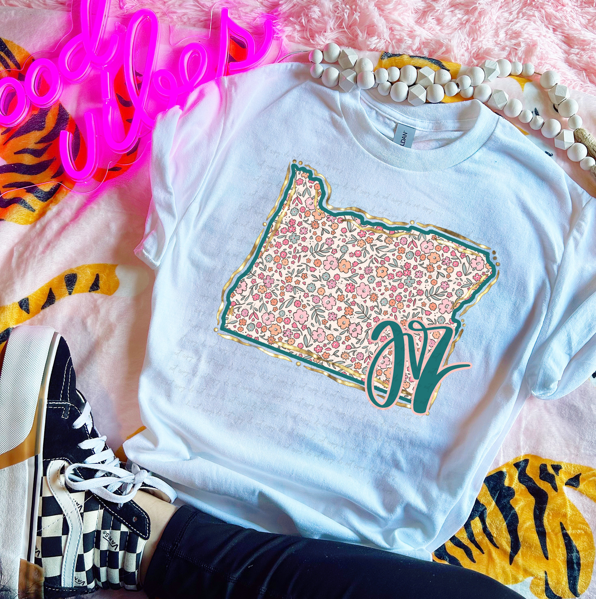 OR Oregon Floral State Gold Outline 110082 DTF transfer