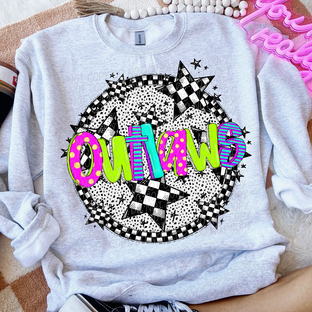 Outlaws neon checkered CITY DTF transfers